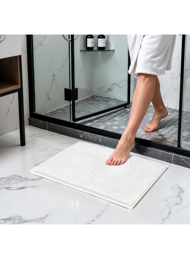 Bathroom Rugs Chenille Bath Rug Soft Short Plush, Water Absorbent Shower Mat Quick Dry Machine Washable(White,16" x 24") - Image 2